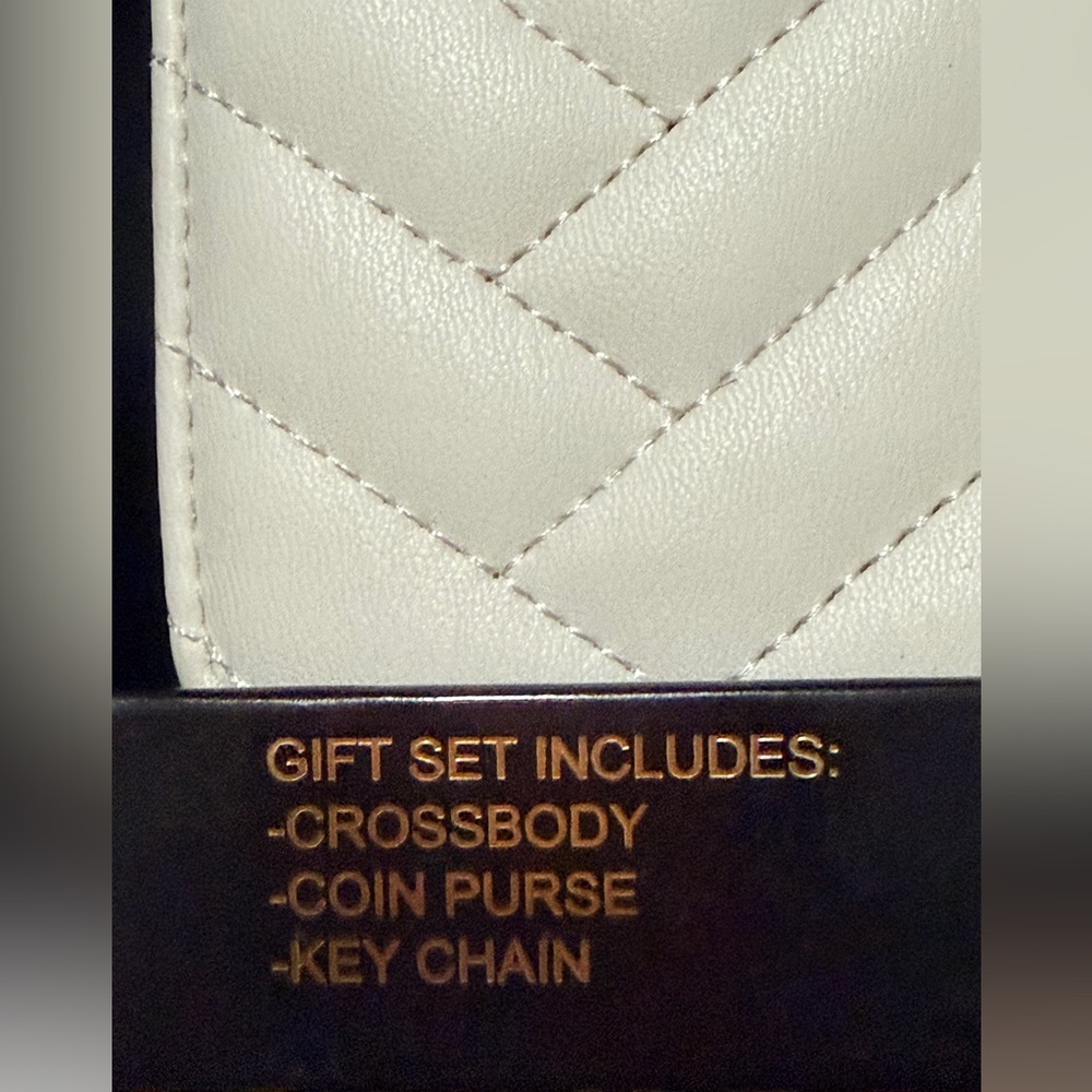bebe Quilted White Crossbody Set with Gold Accent